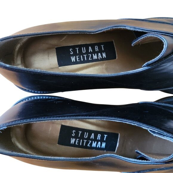 Stuart Weitzman Black Leather Slip On Shoes 7W‎ Spain Chunky Heels 90s Y2K - Picture 5 of 9